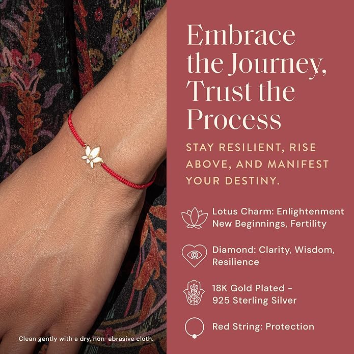 KARMA AND LUCK Adjustable Red String Bracelet, 18K Charm for Women, Handmade in Bali for Luck & Success