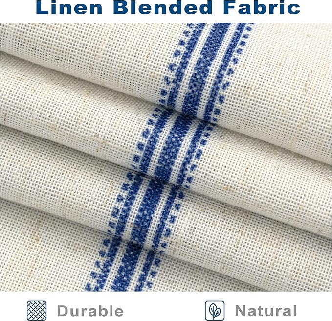 DriftAway Farmhouse Stripe Blackout Curtains, W52xL96, Navy Blue | Blackout, Linen Texture, Stripe Pattern, Rod Pocket & Back Tab, Two Layers, Bedroom Living Room Use, Sound Reducing Design