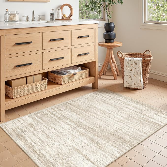 3x4 Rugs for Entryway,Washable Area Rug,Brown | Small Rug for Kitchen,Hallway,Bedroom,Bathroom,Thin,Soft, Neutral Rug,Stain Resistant Indoor Carpet,Non Slip