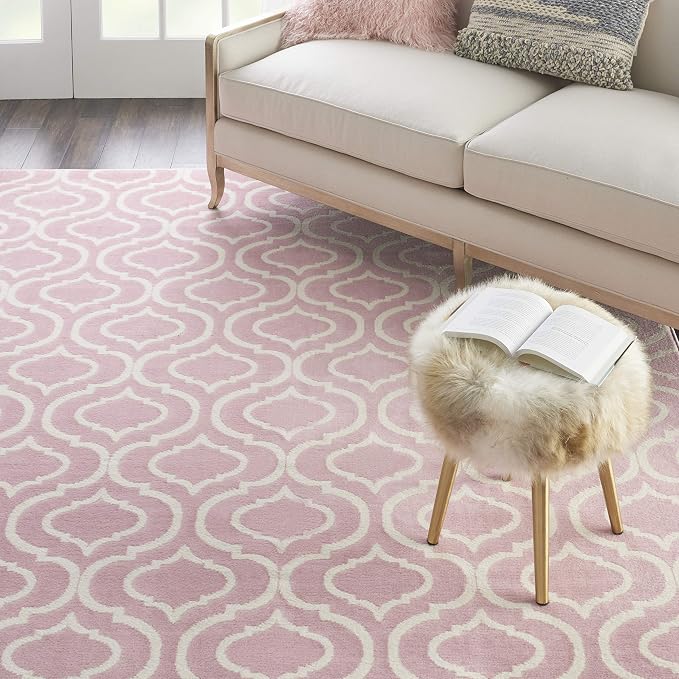 Nourison Home Jubilant Trellis Pink 8'6'' x 12' Area-Rug, Easy-Cleaning, Non Shedding, Bed Room, Living Room, Dining Room, Kitchen (8x12)