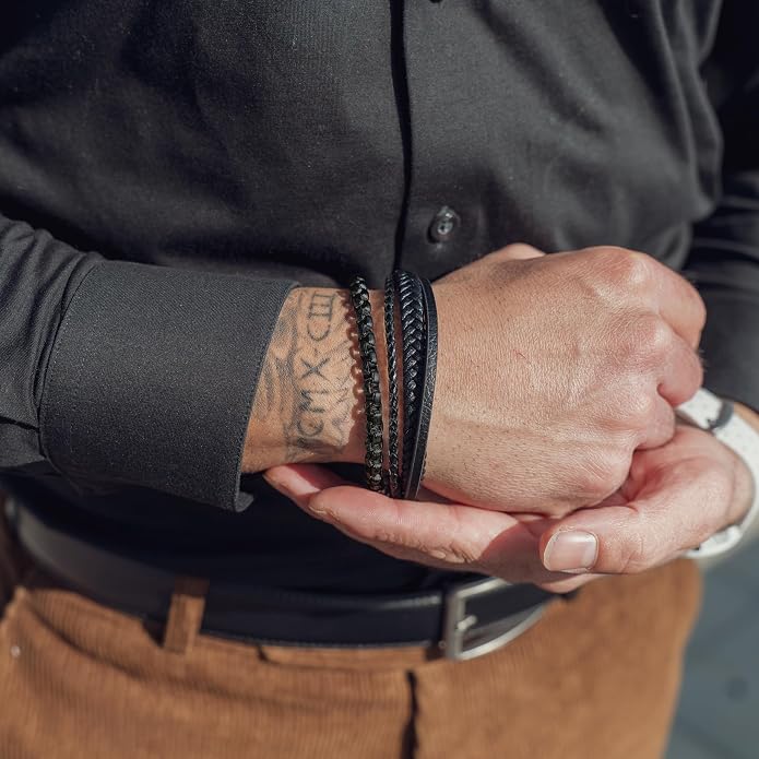 SERASAR Premium Leather Bracelet Men | Stainless Steel Magnetic Clasp | Three Colors | Jewelry Box Included