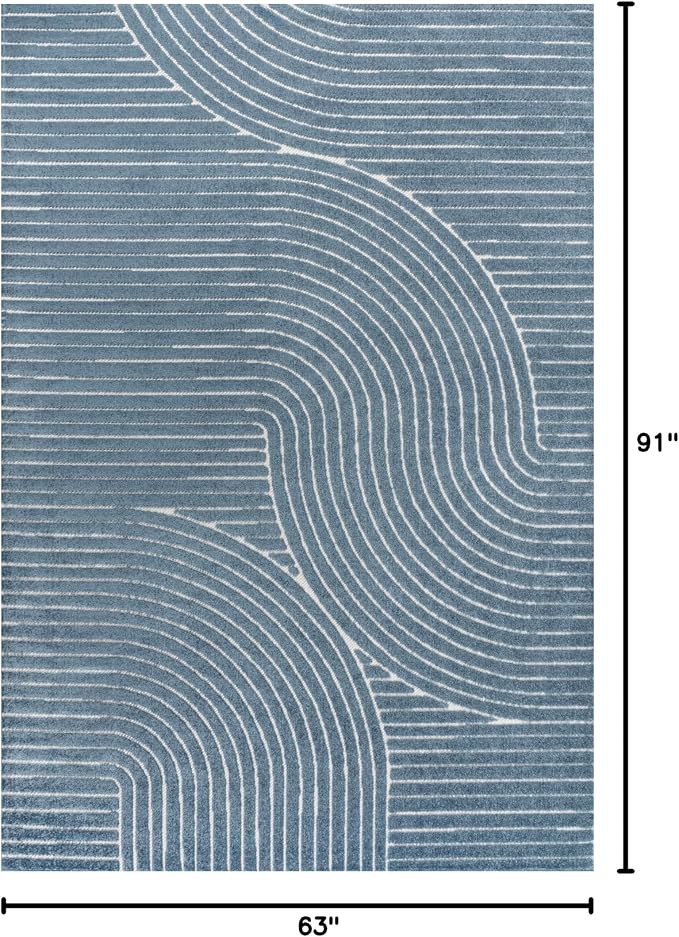 JONATHAN Y Hallie High-Low Curve Dark Blue/Cream 5x8 Indoor/Outdoor Area Rug, Minimalist Geometric, Pet Friendly, for Patio, Backyard, Living Room, Bedroom, Office, Hose-Washable (SCN100C-5)