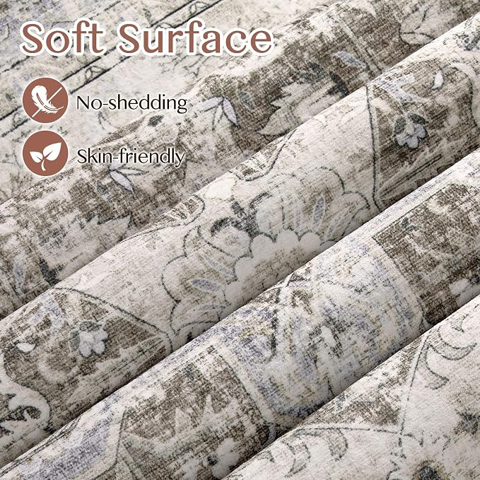 Tortania Area Rug 2x3 Doormat - Washable Vintage Oriental Farmhouse Soft Thin Indoor Carpet for Living Room Bedroom Hallway Entryway Kitchen - Brown Blue