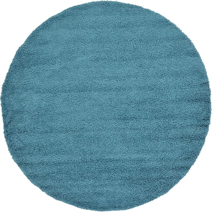 Unique Loom Solid Shag Collection Area Rug (8' Round, Deep Aqua Blue)