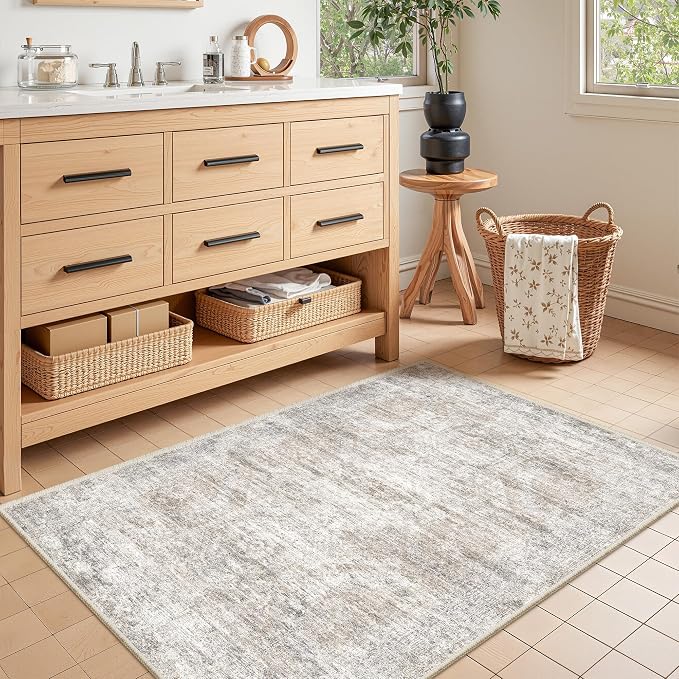 3x4 Rugs for Entryway,Washable Area Rug,Taupe | Small Rug for Kitchen,Hallway,Bedroom,Bathroom,Thin,Soft, Neutral Rug,Stain Resistant Indoor Carpet,Non Slip