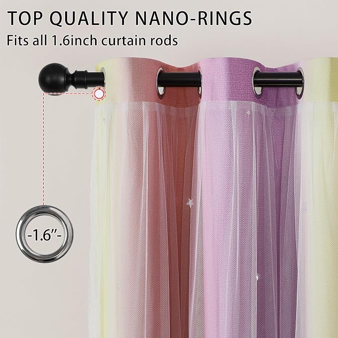 XiDi Girls Curtains for Bedroom 84 Inches Long 2 Panels Pink Yellow Purple Rainbow Blackout Curtains for Little Girl Kids Room Decor Living Room, Princess Unicorn Wall Decals Grommet Drapes 52x84