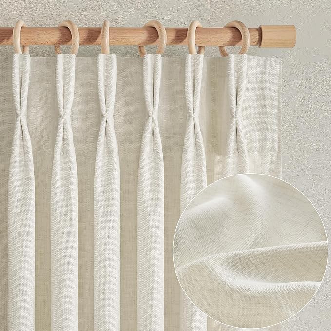 Extra Long Floor to Ceiling Drapes 108 Inches Long 2 Panels Set for Sliding Glass Door, Pinch Pleat Cream Sheer Curtain Privacy Light Filtering Bedroom Window Drapes 40"W x 108"L(Linen Blend Back Tab)