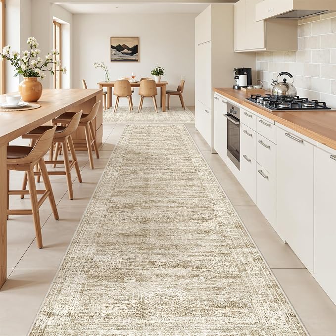 2'6 x 14' Runner Rug Non Slip,Washable Kitchen Rugs,Brown | 14 ft Runner Rug for Hallway,Entryway,Bedroom,Living Room,Thin,Soft, Extra Long Rug,Stain Resistant Indoor Carpet
