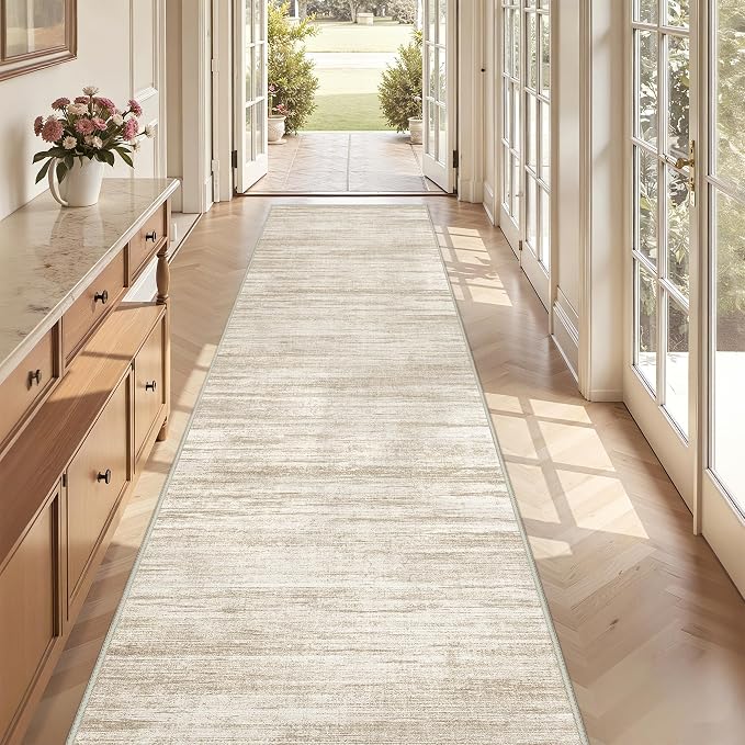 3x10 Runner Rug Non Slip,Washable Hallway Runner Rug,Brown | Long Neutral Rugs for Kitchen,Entryway,Bedroom,Bathroom,Laundry Room,Thin,Soft Runner Rug,Stain Resistant Indoor Carpet