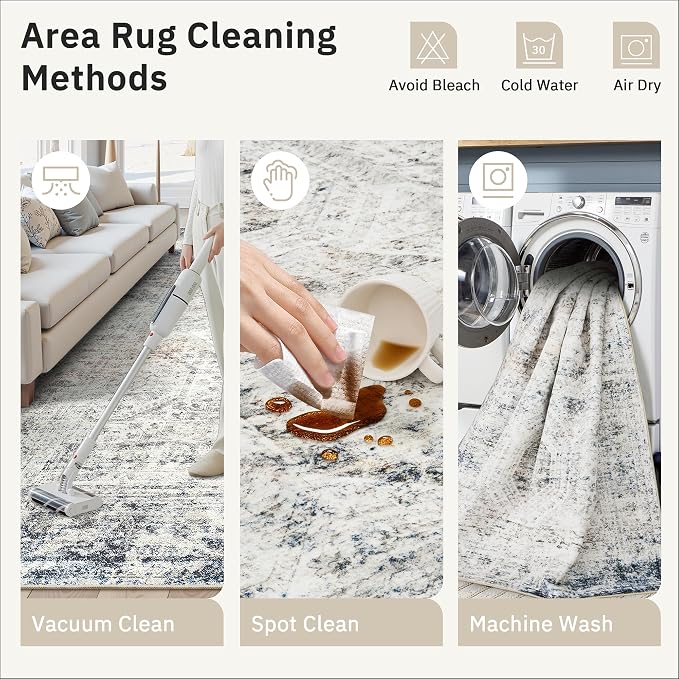 Soalmost Runner Rug 2x5 Washable Non-Slip Kitchen Runner Rugs for Bathroom Laundry Room Blue Ivory Vintage Floor Carpet Runners for Hallway Entryway