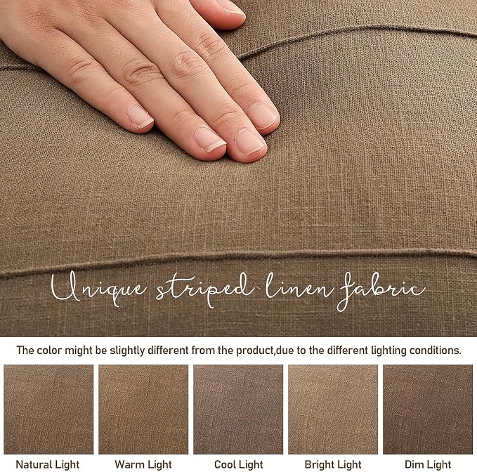 ZWJD Decorative Linen Throw Pillow Covers 22x22 Set of Solid Handcrafted Striped Cushion Covers for Bed Soft Modern Farmhouse Neutral Pillowcase for Couch Bedroom Living Room Home Decor(Coco Brown)