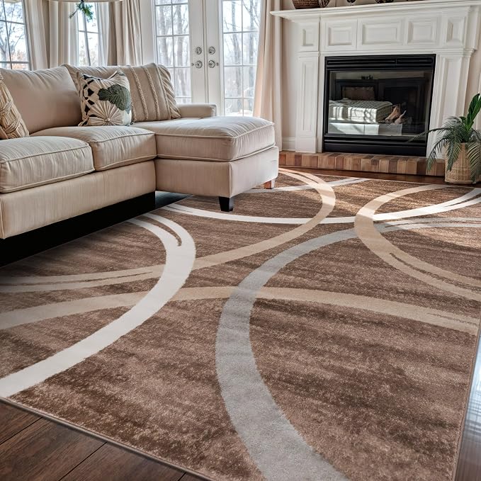 Rugshop Wavy Circles Modern Fade-Resistant Area Rug Brown 5'3" x 7'3"