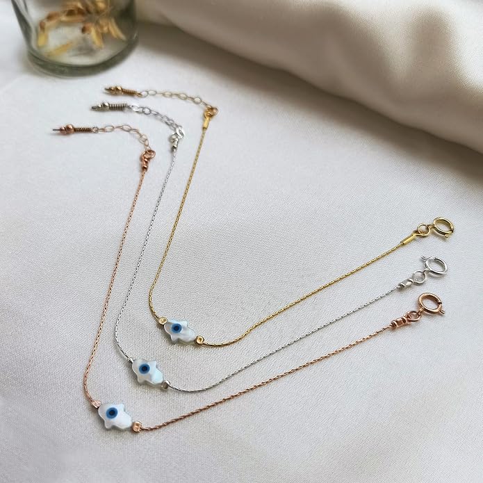 Minimalist Evil Eye Charm Bracelet – Handmade Delicate Good Luck Jewelry for Women – Adjustable 6.5” + 1” Extender