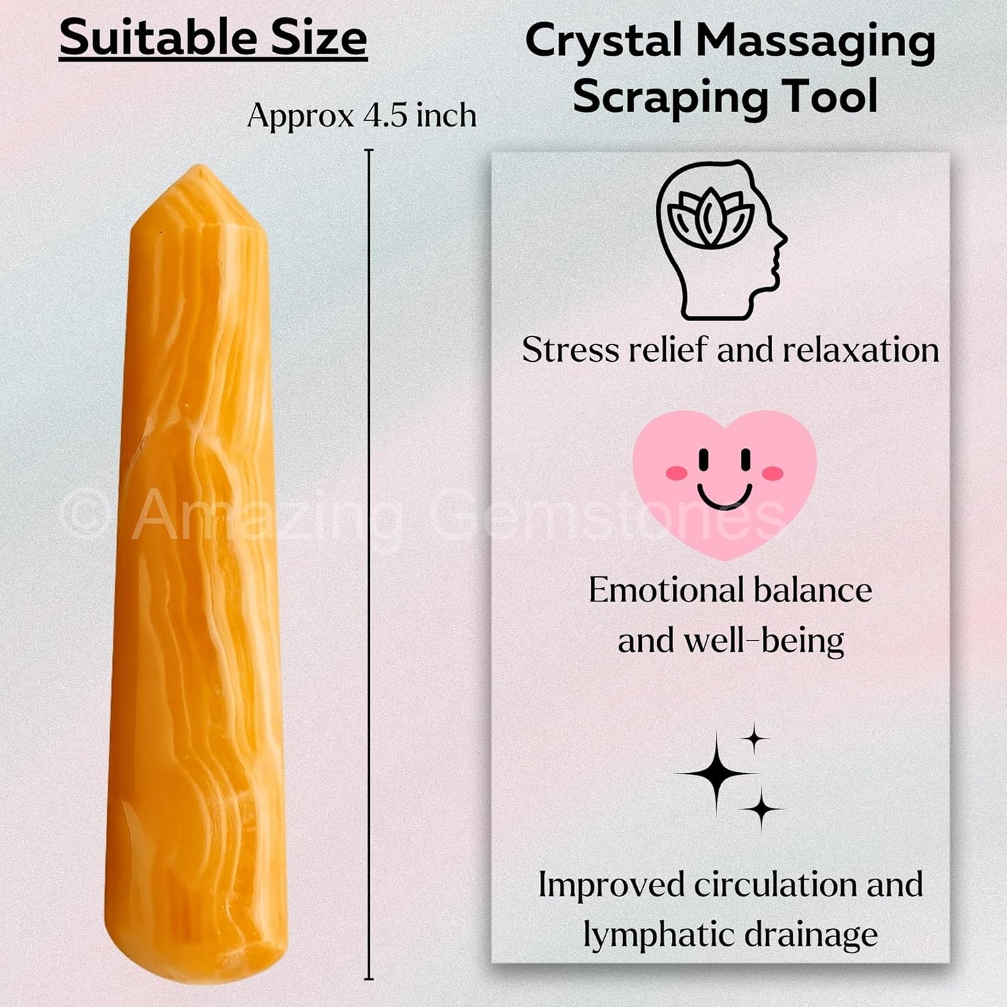 Yellow Calcite Crystal Wand Massage Stick - Pelvic Wand Gua Sha for Adults - Crystals and Healing Stones Massage Wands for Adults Gifts (Pointed)