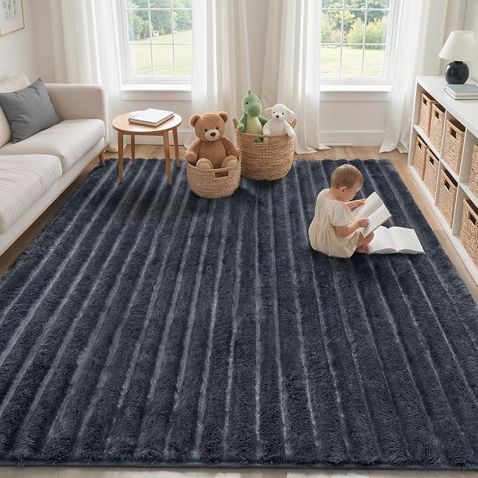 GENIMO 8x10 Area Rug for Bedroom, Soft Non Slip Fuzzy Carpet for Kids Girls and Boys, Shag Fluffy Solid Plush Rugs for Living Room, Dorm, Nursery, Playroom, Home Decor Aesthetic, Grey