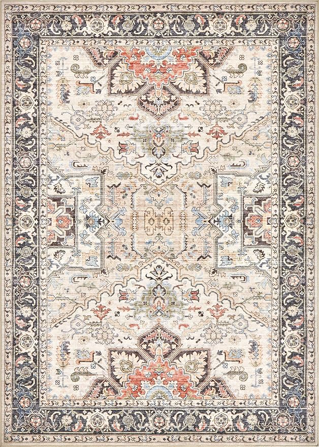 8x10 Area Rugs for Living Room - Large Carpet Ultra Thin Soft Washable Oriental Vintage Floral Distressed Big Indoor Carpets for Bedroom Nursery Dorm Home Decor Aesthetic - Multi