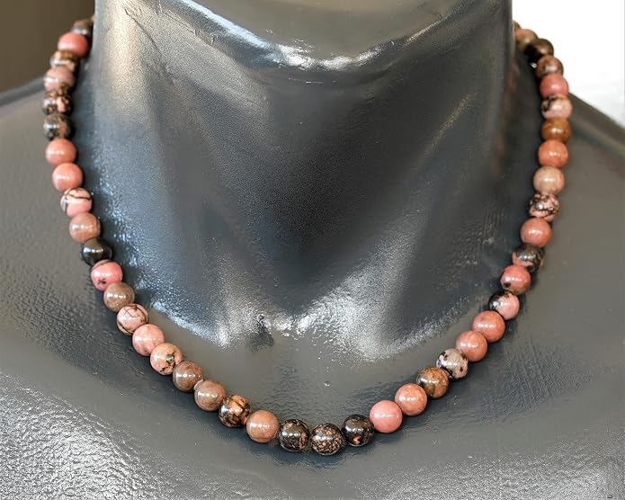 Natural Gemstone Beaded Choker Necklace | 8mm Handmade Adjustable Jewelry for Men & Women | Chakra Balancing Crystal Necklace | Spiritual Gift | Macrame Cord with Extender