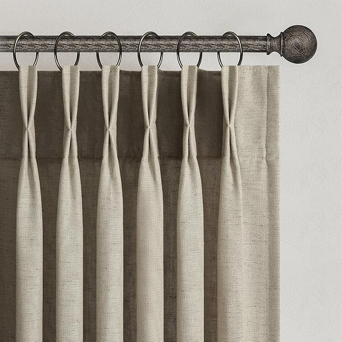 Topfinel 63 Inches Long Pinch Pleated Semi Sheer Curtains,Grey Beige Linen Blended Light Filtering Window Curtains 63 Length 2 Panels for Living Room Bedroom Pinch Pleat Drapes with Hooks,40" Wx63 L
