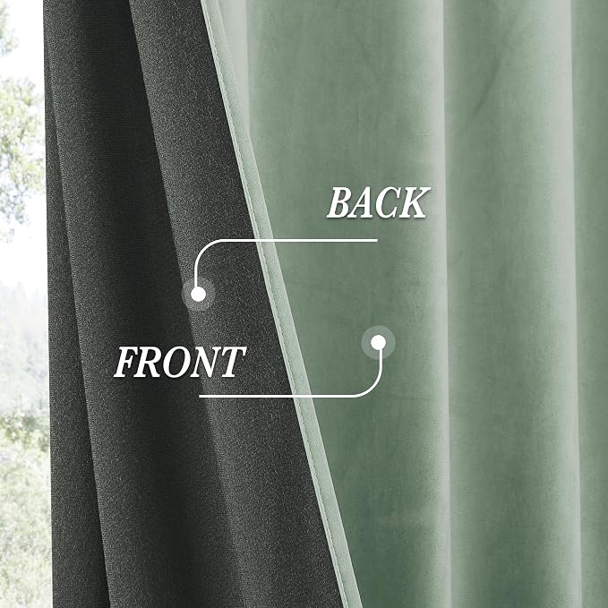 RYB HOME Aqua Velvet Curtains for Bedroom Living Room, Thermal Insulated Privacy UV Heat Blocking Luxurious Soft Rod Pocket Back Tab Drapes for Nursery, 52" W x 108" L, 2 Panels