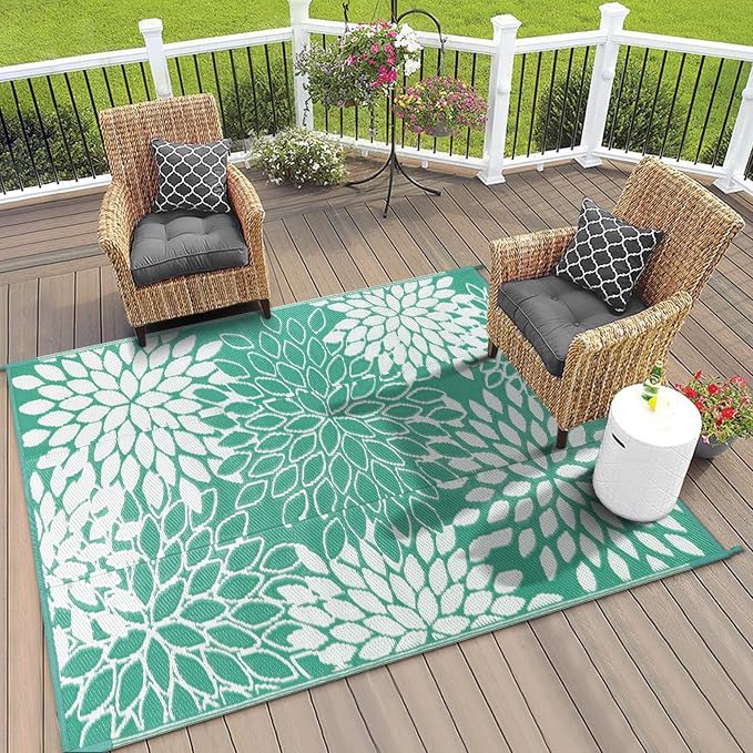 Anidaroel Outdoor Rugs 6x9ft for Patios Clearance Waterproof, Reversible Tropical Plastic Straw Camping Mat Outside Rug, Large Outdoor Area Rug for RV, Porch, Deck, Balcony, Picnic(6'x9')