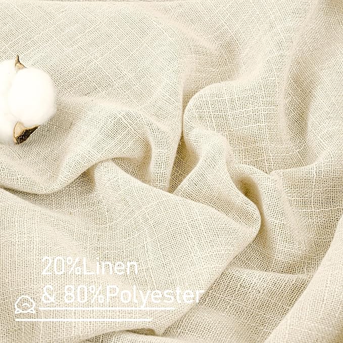 LAMIT Beige Linen Curtains for Living Room 2 Panels Set, 84 Inch Faux Linen Textured Light Filtering Drapes Back Tab and Rod Pocket Boho Panels for Farmhouse/Bedroom/Porch, 38 x 84 Inch