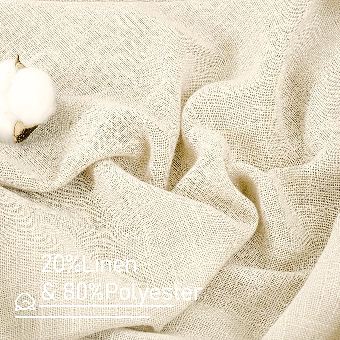 LAMIT 95 Inch Long Linen Curtains for Living Room 2 Panels Set, Light Filtering Semi Sheer Panels Back Tab and Rod Pocket Neutral Curtains for Bedroom/Sliding Glass Door, Beige, 60 x 95 Inch