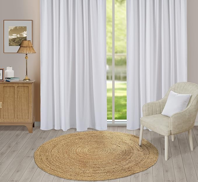GRUHUM Handwoven Jute Area Rug - 8 feet Round - Natural Fiber - Rustic Vintage Beige Braided Reversible Rug - Eco Friendly Rugs for Bedroom - Kitchen - Living Room - Farmhouse (8'ft Round)