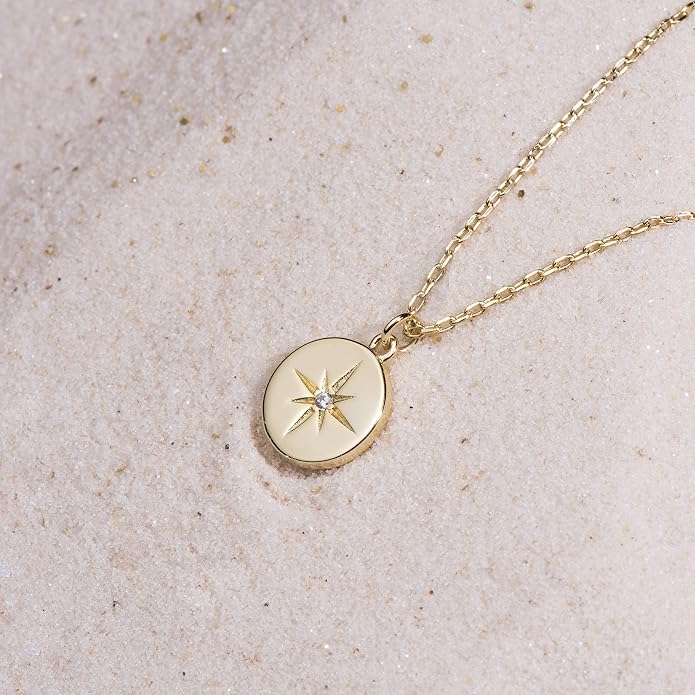 S.Leaf Gold Dainty Pendant Necklaces for Women Sterling Silver Gold Plated Layered Horizontal Vertical Bar Star Starburst Moon Cubic Zirconia Lariat Necklace for Women Trendy Gifts