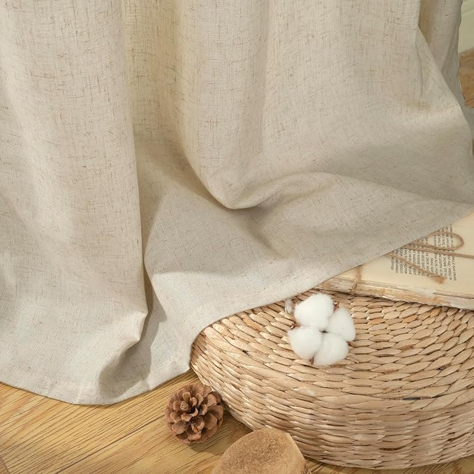 YoungsTex Burlap Linen Curtains 80 Inches Length for Living Room Farmhouse, Natural Semi Sheer Window Treatments Light Filtering with Grommet Privacy for Bedroom, 2 Panels, 52 X 80 Inch
