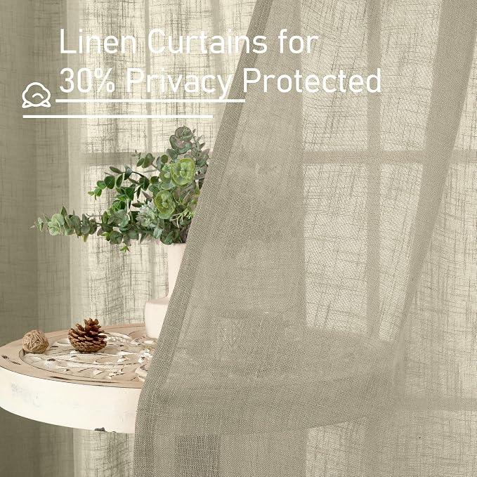 LAMIT Oatmeal Linen Curtains 90 Inch for Living Room, Back Tab and Rod Pocket Linen Textured Farmhouse Panels Light Filtering Drapes for Bedroom/Dining Room, Set of 2, 52 x 90 Inch