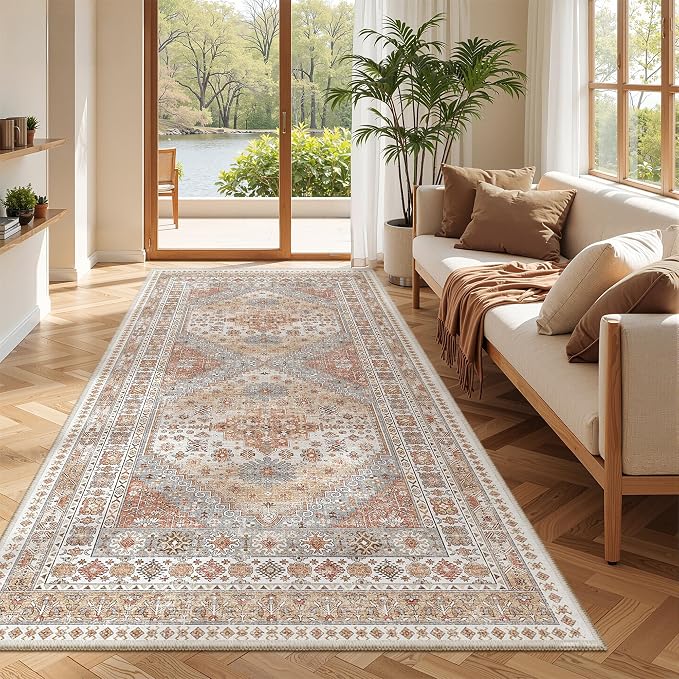 zesthome 4x8 Rug for Bedroom,Wide Runner Rug for Hallway, Non Slip Washable Runner Rug for Living Room, Low Pile Soft Entryway Kitchen Rug, Modern Home Decor Mat for Dining Room(Orange,4'x8')
