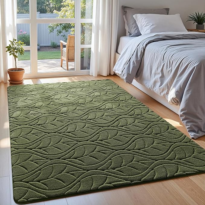 Macgace Soft Area Rug for Girls Bedroom, 4x6 Green Geometric Shag Rugs | Washable Non-Slip Backing Medium Pile Modren Fuzzy Carpet for Kids Room, Classroom, Living Room, Dorm