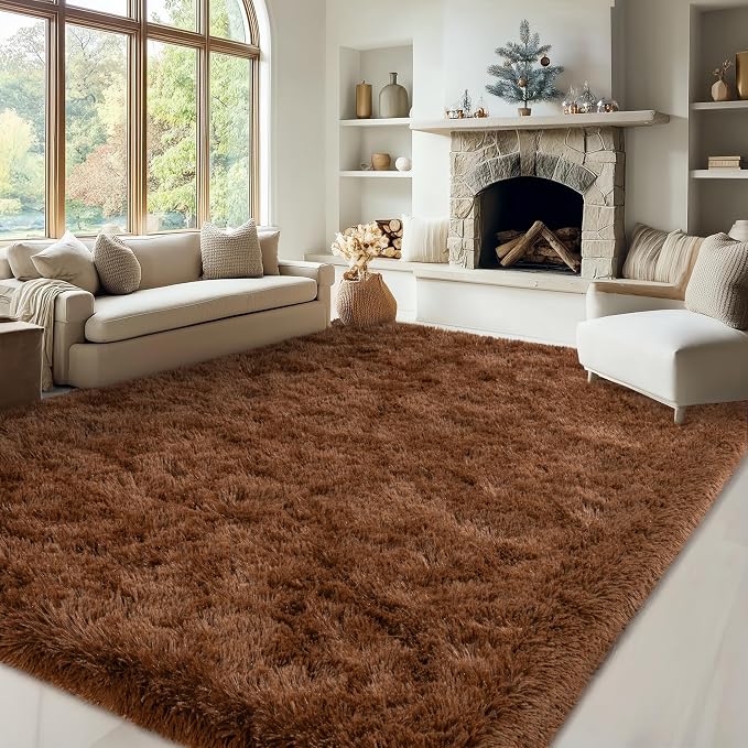 Brown Rug for Bedroom Living Room, 4x5.9 Fuzzy Fluffy Carpet | Non Slip Shag Area Rugs, Soft and Comfy, Fuzzy Bedside Carpet for Nursery and Kids Room, Girl, Boys Dorm Home Decor