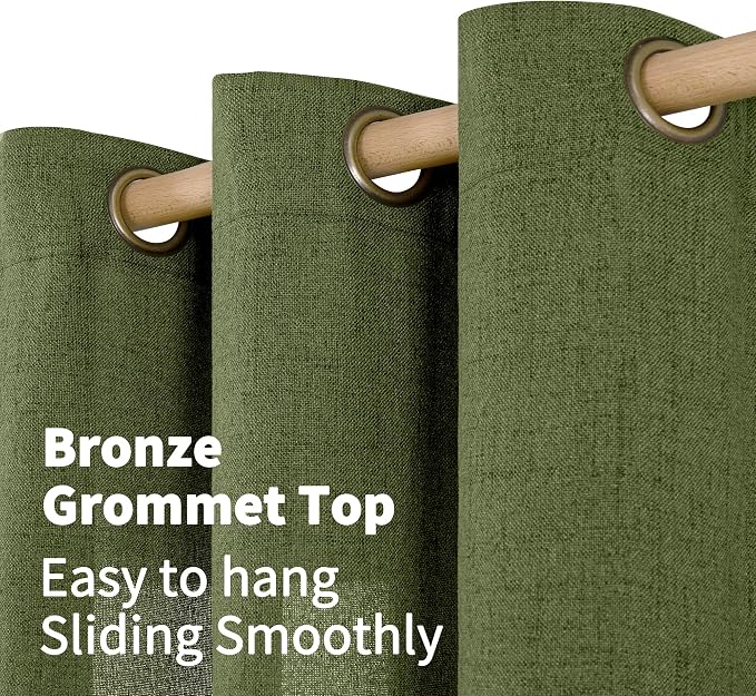 YoungsTex Olive Green Linen Curtains for Living Room with Grommet | 84 Inches Long Light Filtering Drapes Textured for Dining Bedroom Window, 2 Panels, 52 X 84 Inch