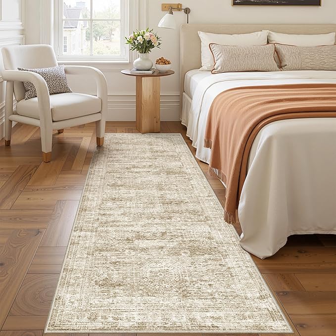 2'6 x 8' Runner Rug Non Slip,Washable Kitchen Rugs,Brown | Neutral Rugs for Kitchen,Entryway,Bedroom,Bathroom,Nursery Room,Thin,Soft Runner Rug,Stain Resistant Indoor Carpet