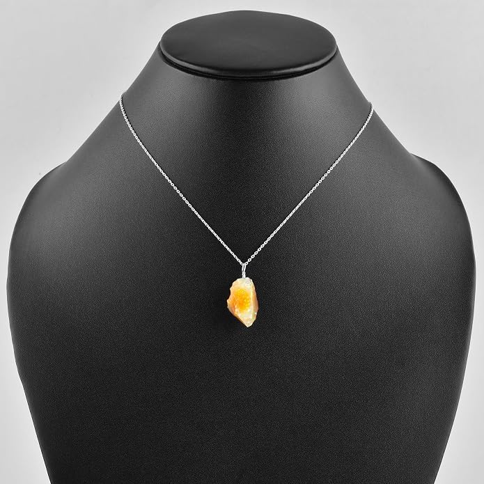 Natural Raw Crystal Rough Gemstone Pendant Necklace For Women, Chakra Healing Stones, Birthstone Jewelry, Rhodium Plated 925 Sterling Silver Chain 18 inch, Birthday Gift