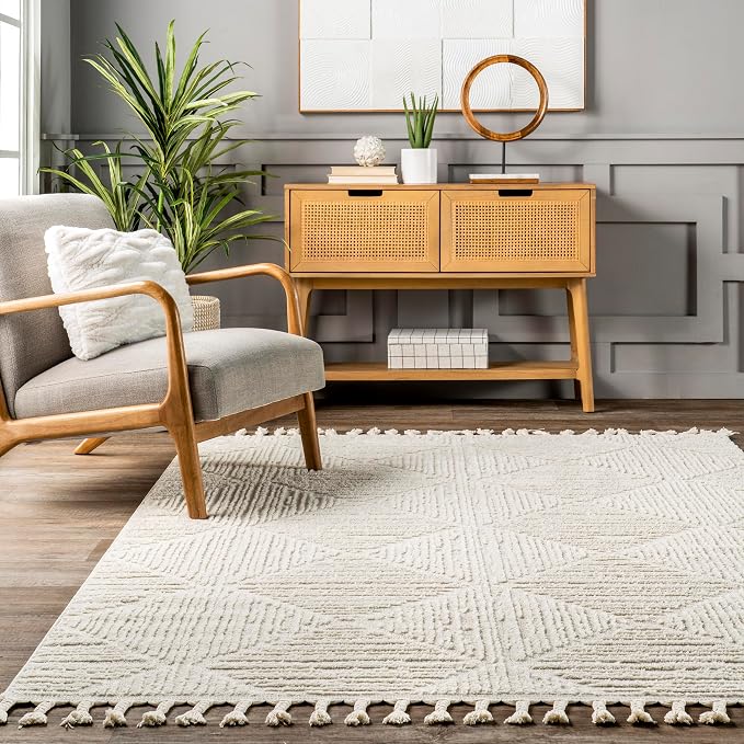 Nuloom Kerry Cream, 6' Square, Geometric, Soft and Cozy, High Traffic, Stain Resistant, Easy Clean, Durable Area Rug for Bedroom, Living Room, Dining Space, Den, Foyer, Entryway