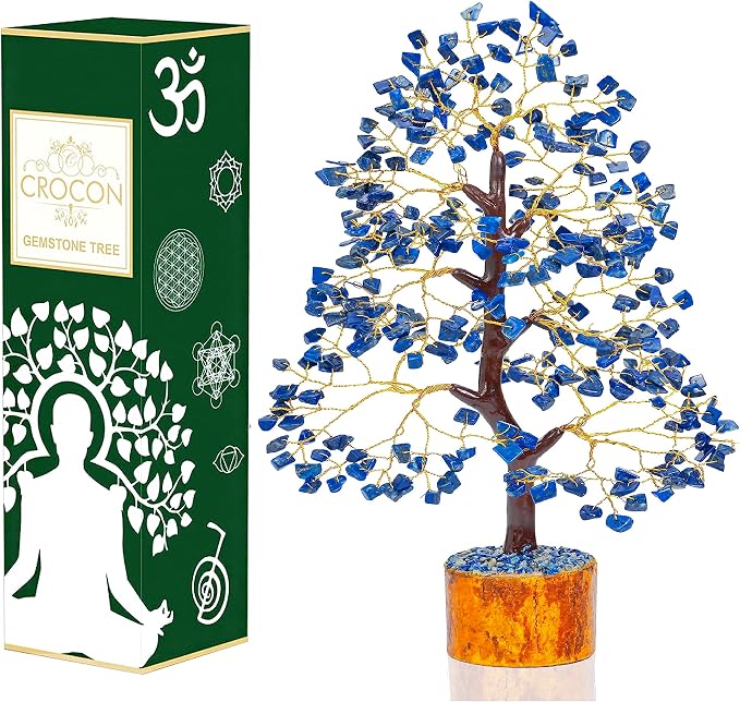 Crocon® Lapis Lazuli Crystals and Healing Stones Tree, Birthday Gifts for Women, Gifts for Mom Birthday, Crystal Tree for Positive Energy, Home Office Blue Decor, Spiritual Gift for Women & Men