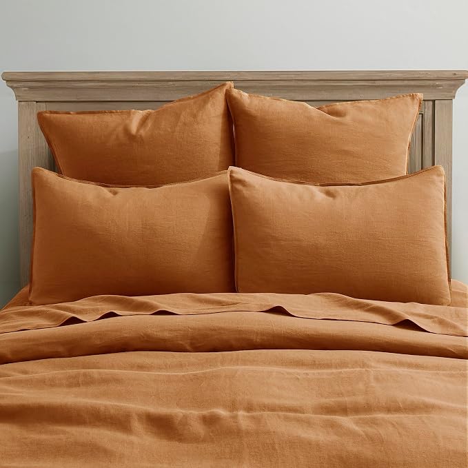 ATLINIA Linen Pillow Cases Euro Sham - 26 x 26 Inch Bed Pillow Protector Cover Set of 2 Bedding Cooling Neutral Pillowcase Shams Rust