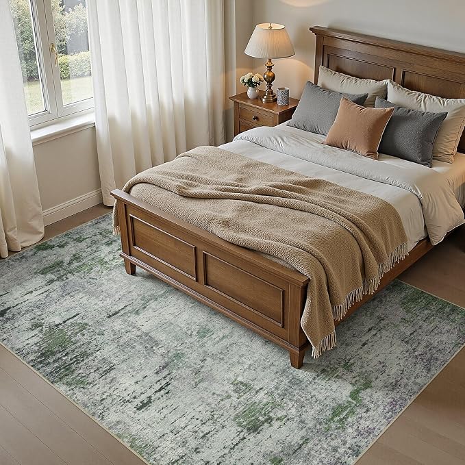 DMOYEST Area Rug Living Room Rugs - 5x7 Large Soft Indoor Neutral Modern Abstract Low Pile Washable Rug Carpet for Bedroom Dining Room Farmhouse Home Office - Green/Grey/Brown