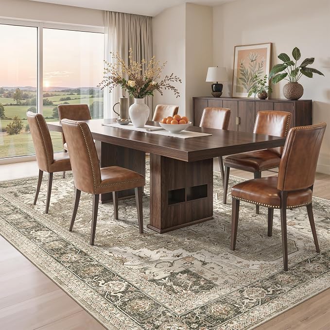 Roxstand 6x9 Washable Area Rug, Non Slip Living Room Rug Brown/Beige | Low Pile Vintage Rug, Stain Resistant, Non-Shedding Design, Pet & Kid Friendly, Carpet for Bedroom, Dining Room Office