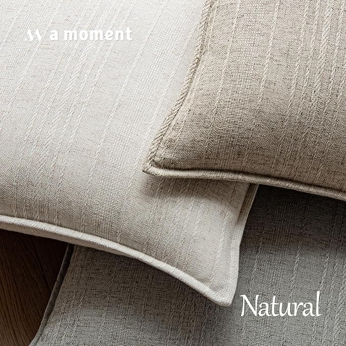 a moment Linen Pillow Covers Set of 2,Boho Farmhouse Throw Pillowcases Neutral Textured Decorative Covers for Couch Sofa Bed,Soft Linen Blend Accent Case Cushion Living Room Home Decor 18"x18"Ivory