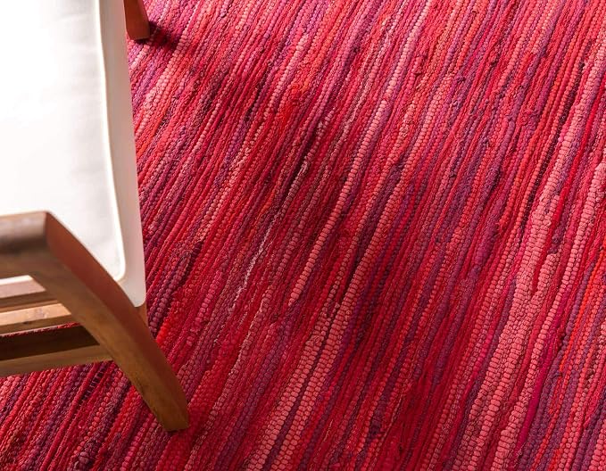 Unique Loom Chindi Cotton Collection Soft Hand Woven Natural Fiber Striped Area Rug, 2 ft 2 in x 6 ft 7 in, Red/Purple (Pack of 4)