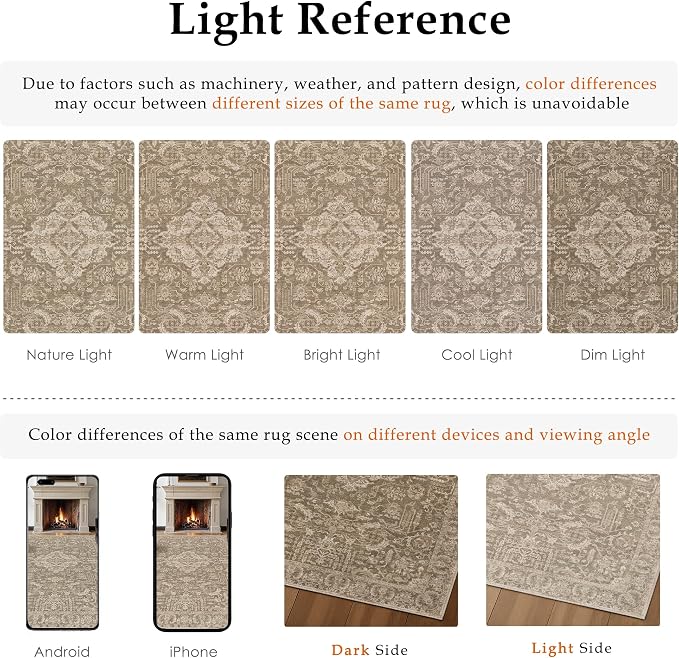 HUGEAR 8x10 Area Rug Taupe Machine Washable Rug Room Decor Distressed Vintage Living Room Rugs Low Pile Non Slip Soft Carpet for Bedroom Dining Room Office Soft Lightweight