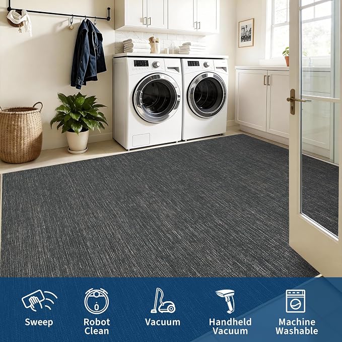 GarveeHome Easy Jute Runner Rug 2x8 Washable Non Slip Hallway Runner Rugs | Stain Resistant Low Pile Kitchen Throw Carpets Modern Solid Runners for Bedroom Nursery Entryway Living Room Dorm, Grey