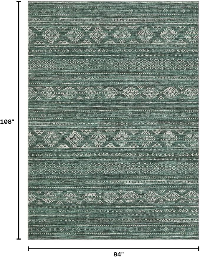 Nakagishi 7x9 Area Rugs Living Room: Washable Boho Large Neutral Soft Farmhouse Rug Stain Resistant Modern Indoor Floor Non-Slip Carpet for Bedroom Nursery Kids Playroom Office Dining Room Dorm- Green