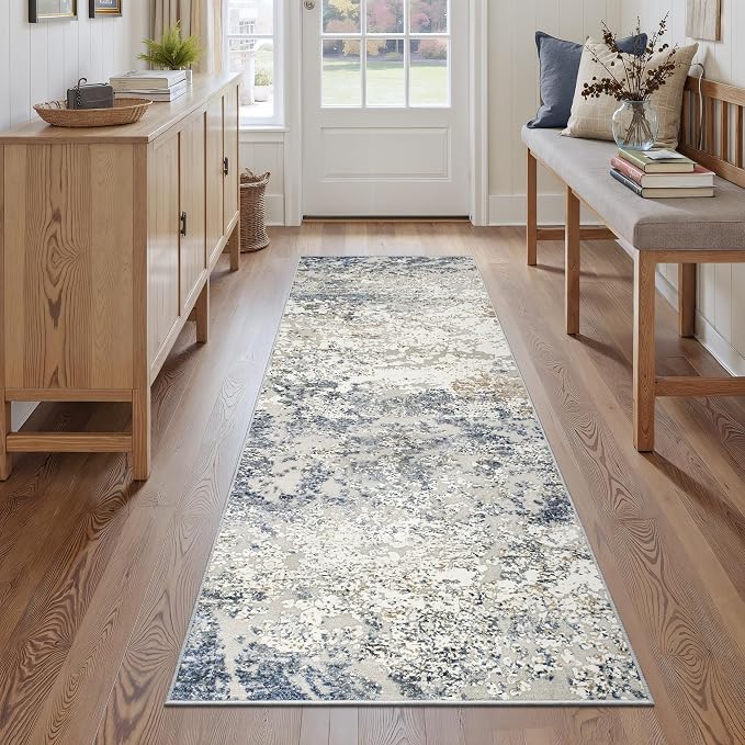 Art&Tuft Runner Rug 2'6"x6' - Anti-Slip Backing Abstract Hallway Rug, Stain Resistant Kitchen Runner, Foldable Machine Washable Runner Rug(2'6"x6', Blue)