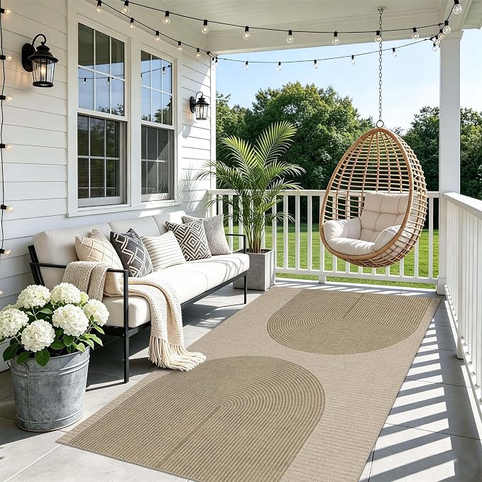 Easy Jute Rug for Pet Homes: 4x6 Outdoor Rug - Taupe Curve Pattern|Washable Design Cuts Your Cleaning Time by 75% and Maintain Shape and Texture After 50 Machine Wash Cycles