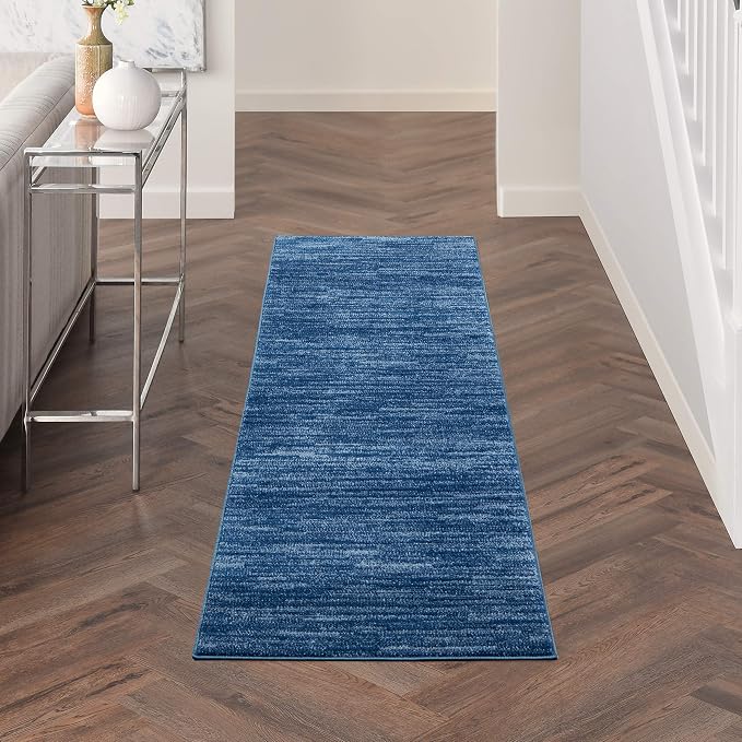 Nourison Home Nourison Essentials Navy Blue 2'2" x 10' Area Rug - Easy Clean, Non Shedding, Bed Room, Living Room, Dining Room, Kitchen (10' Runner)