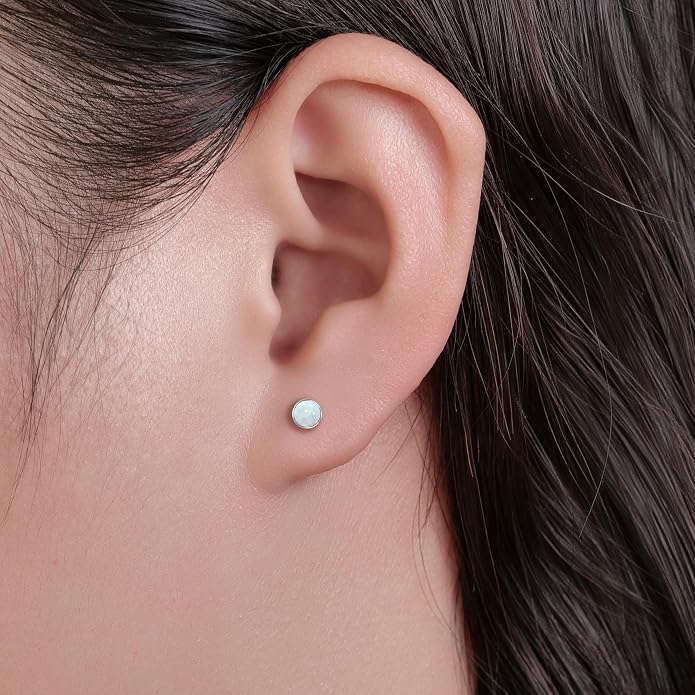 limerencia 18G Hypoallergenic Titanium Opal Threadless Nose Stud Earrings, 2PC Flat Back Push in Stud Earrings Labret Medusa Monroe Helix Cartilage Tragus Conch Piercing Jewelry for Women Men